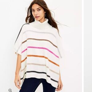 NWT Loft  Striped Turtleneck Poncho Sweater